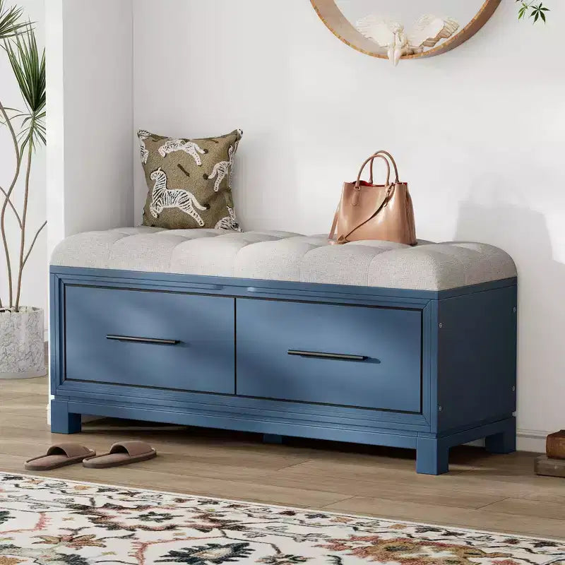 TUYOHW Shoe Bench with Removable Cushion, Entryway Bench with Hidden Storage for Living Room, Entryway and Hallways, Navy