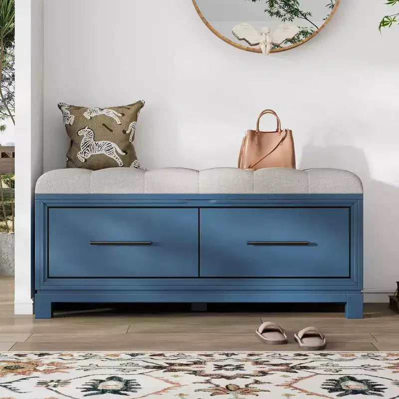 TUYOHW Shoe Bench with Removable Cushion, Entryway Bench with Hidden Storage for Living Room, Entryway and Hallways, Navy