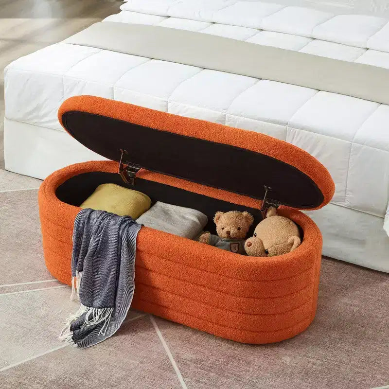TUYOHW Modern Storage Ottoman Bench, Upholstered Bed Bench with Storage, Bed Stool with Safety Hinge for Bedroom, Orange