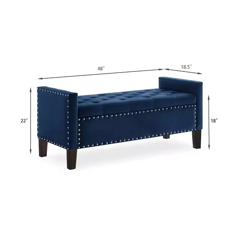 TUYOHW Upholstered Tufted Button Storage Bench with Nails Trim,Entryway Living Room Soft Padded Seat with Armrest, Navy