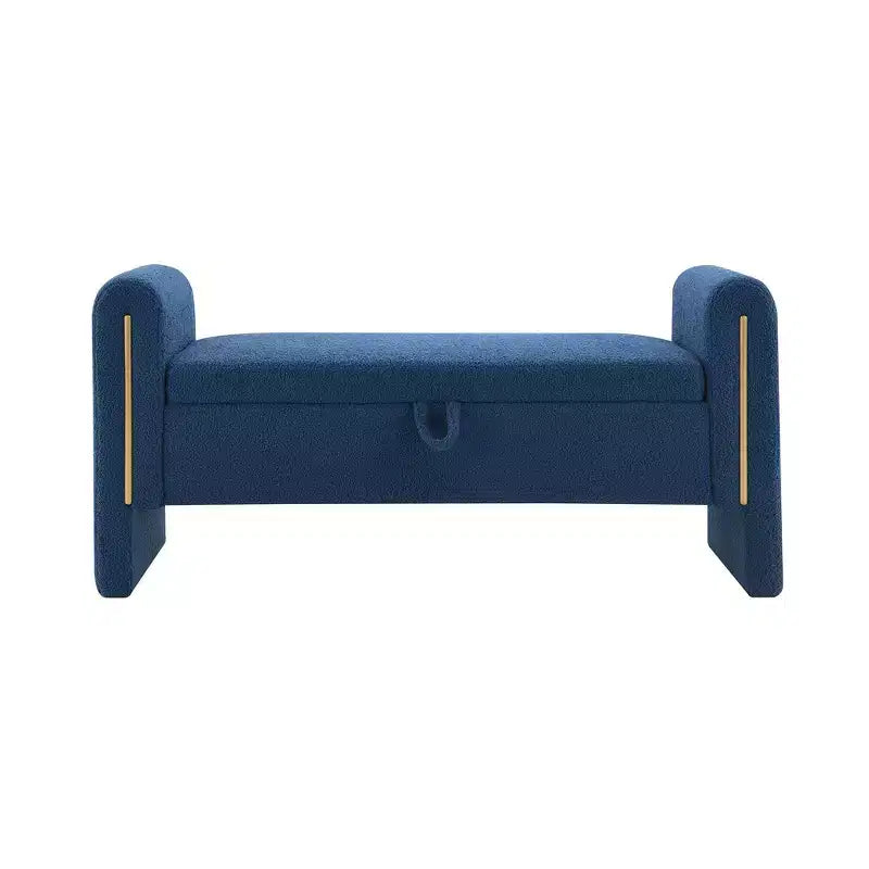 TUYOHW Modern Bed End Bench with Arms and Storage, Upholstered Large Foot Rest Stool, Comfy Window Vanity Bench for Living Room, Navy Blue