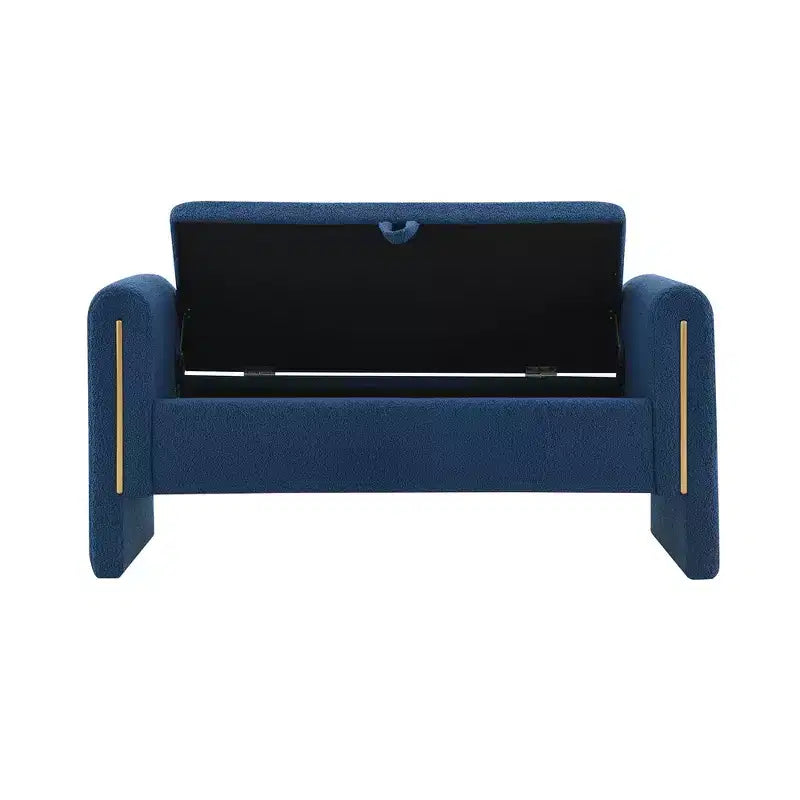 TUYOHW Modern Bed End Bench with Arms and Storage, Upholstered Large Foot Rest Stool, Comfy Window Vanity Bench for Living Room, Navy Blue