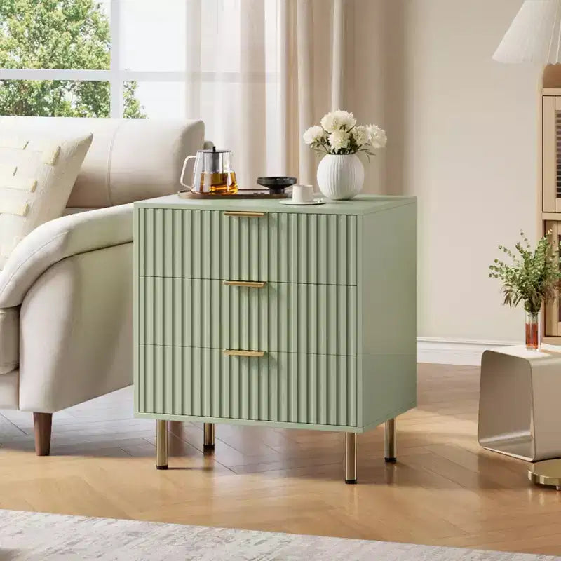 Commode à 3 tiroirs pour chambre à coucher, table de chevet moderne cannelée avec tiroirs profonds, organisateur en bois multifonctionnel pour salon, couloir et chambre d'enfant.
