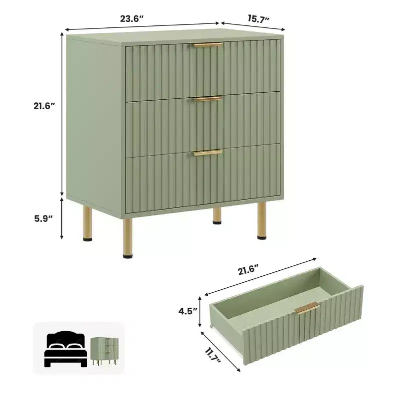 Commode à 3 tiroirs pour chambre à coucher, table de chevet moderne cannelée avec tiroirs profonds, organisateur en bois multifonctionnel pour salon, couloir et chambre d'enfant.