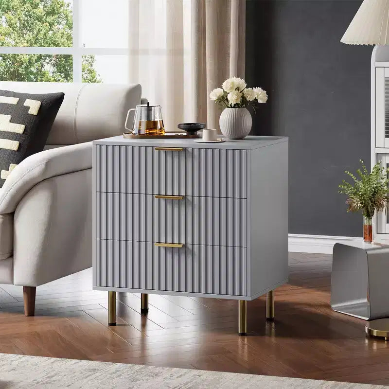 Commode à 3 tiroirs pour chambre à coucher, table de chevet moderne cannelée avec tiroirs profonds, organisateur en bois multifonctionnel pour salon, couloir et chambre d'enfant.