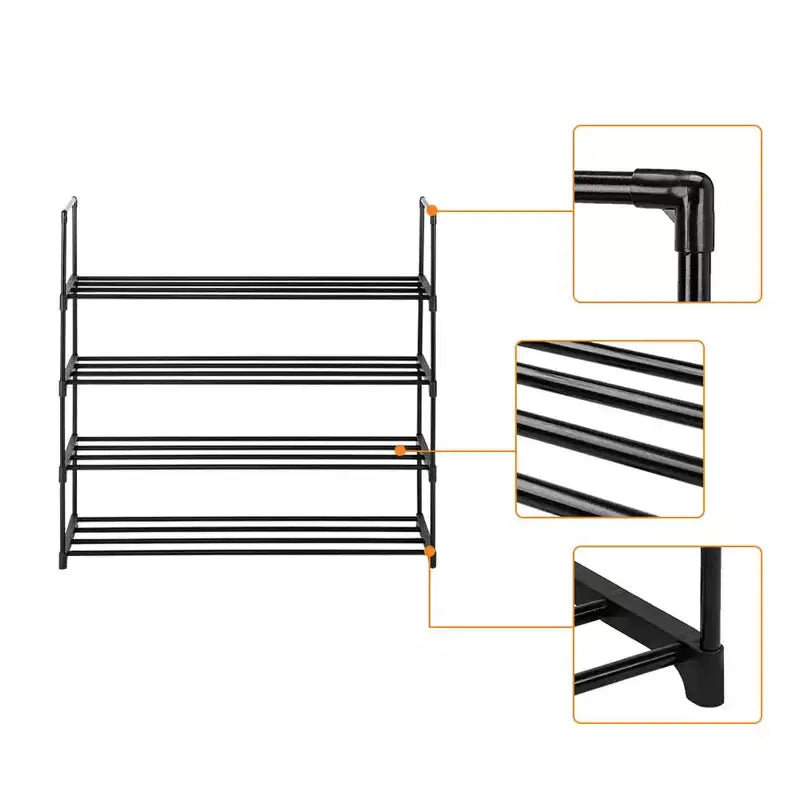 Étagère à chaussures à 4 niveaux, étagère à chaussures en métal pouvant contenir jusqu'à 12 à 20 paires de chaussures, étagère de rangement pour chaussures robuste et durable en fer