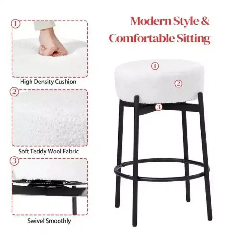 Lot de 4 tabourets de bar pivotants de 61 cm avec assise en tissu polaire Teddy, noir