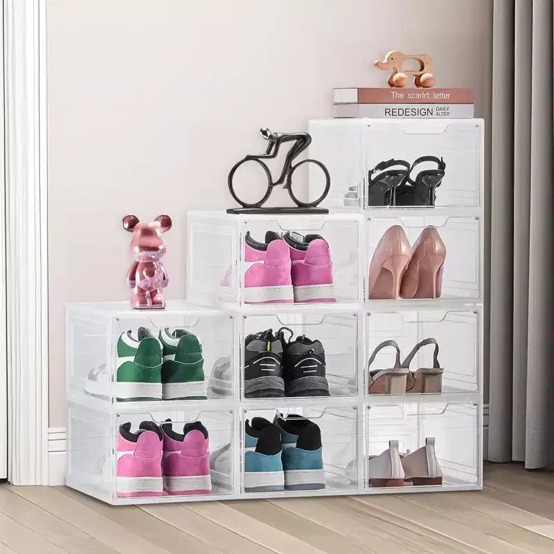 VEVOR Boîtes de Rangement pour Chaussures, Lot de 9 Boîtes à Chaussures Empilables Transparentes avec Porte Magnétique, Convient jusqu'à la Taille US 13, Blanc Transparent