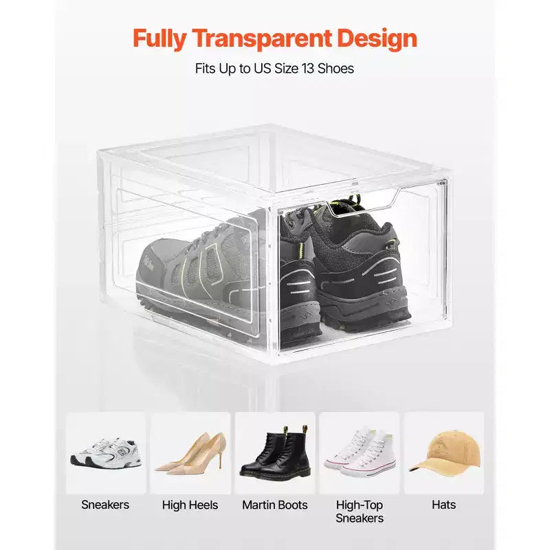 VEVOR Boîtes de Rangement pour Chaussures, Lot de 9 Boîtes à Chaussures Empilables Transparentes avec Porte Magnétique, Convient jusqu'à la Taille US 13, Blanc Transparent