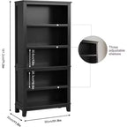 Bibliothèque de ferme 71, 5 étagères réglables, 31,5W x 11,8D, Grain de bois rustique, pour salon, bureau, bibliothèque (Gris, Large)