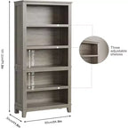 Bibliothèque de ferme 71, 5 étagères réglables, 31,5W x 11,8D, Grain de bois rustique, pour salon, bureau, bibliothèque (Gris, Large)