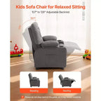 Fauteuil inclinable pour enfants VEVOR, fauteuil inclinable pour tout-petits avec porte-gobelets et poches, dossier réglable de 107 à 126°, tissu polyester respirant, gris