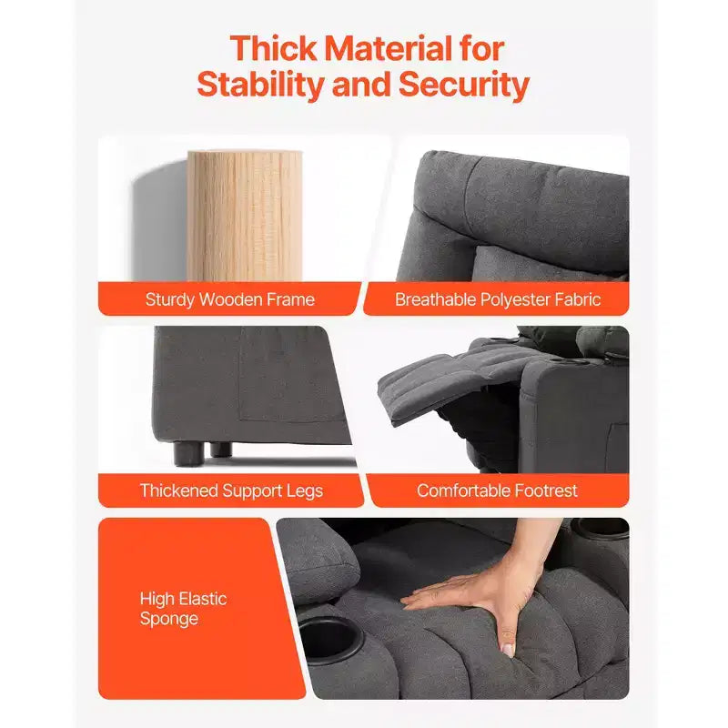 Fauteuil inclinable pour enfants VEVOR, fauteuil inclinable pour tout-petits avec porte-gobelets et poches, dossier réglable de 107 à 126°, tissu polyester respirant, gris