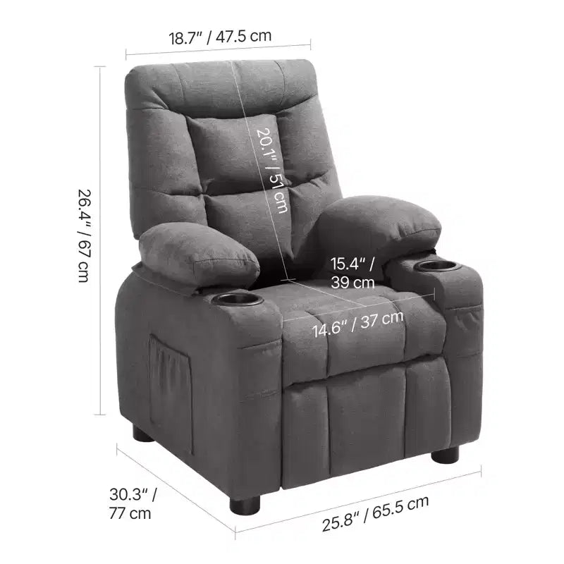 Fauteuil inclinable pour enfants VEVOR, fauteuil inclinable pour tout-petits avec porte-gobelets et poches, dossier réglable de 107 à 126°, tissu polyester respirant, gris