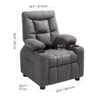 Fauteuil inclinable pour enfants VEVOR, fauteuil inclinable pour tout-petits avec porte-gobelets et poches, dossier réglable de 107 à 126°, tissu polyester respirant, gris