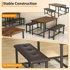 Ensemble de salle à manger 3 pièces pour 4 personnes, table de cuisine de 112 cm avec 2 bancs, ensemble de table de cuisine rectangulaire en bois, table de petit-déjeuner peu encombrante, noir