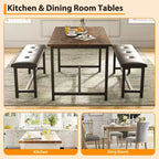 Ensemble de salle à manger 3 pièces pour 4 personnes, table de cuisine de 112 cm avec 2 bancs, ensemble de table de cuisine rectangulaire en bois, table de petit-déjeuner peu encombrante, noir