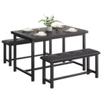 Ensemble de salle à manger 3 pièces pour 4 personnes, table de cuisine de 112 cm avec 2 bancs, ensemble de table de cuisine rectangulaire en bois, table de petit-déjeuner peu encombrante, noir