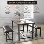 Ensemble de salle à manger 3 pièces pour 4 personnes, table de cuisine de 112 cm avec 2 bancs, ensemble de table de cuisine rectangulaire en bois, table de petit-déjeuner peu encombrante, noir