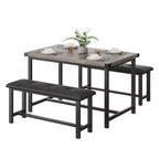 Ensemble de salle à manger 3 pièces pour 4 personnes, table de cuisine de 112 cm avec 2 bancs, ensemble de table de cuisine rectangulaire en bois, table de petit-déjeuner peu encombrante, noir