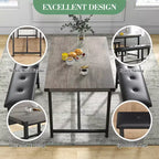 Ensemble de salle à manger 3 pièces pour 4 personnes, table de cuisine de 112 cm avec 2 bancs, ensemble de table de cuisine rectangulaire en bois, table de petit-déjeuner peu encombrante, noir