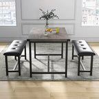 Ensemble de salle à manger 3 pièces pour 4 personnes, table de cuisine de 112 cm avec 2 bancs, ensemble de table de cuisine rectangulaire en bois, table de petit-déjeuner peu encombrante, noir