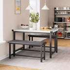 Ensemble de salle à manger 3 pièces pour 4 personnes, table de cuisine de 112 cm avec 2 bancs, ensemble de table de cuisine rectangulaire en bois, table de petit-déjeuner peu encombrante, noir