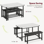 Ensemble de salle à manger 3 pièces pour 4 personnes, table de cuisine de 112 cm avec 2 bancs, ensemble de table de cuisine rectangulaire en bois, table de petit-déjeuner peu encombrante, noir