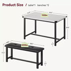Ensemble de salle à manger 3 pièces pour 4 personnes, table de cuisine de 112 cm avec 2 bancs, ensemble de table de cuisine rectangulaire en bois, table de petit-déjeuner peu encombrante, noir