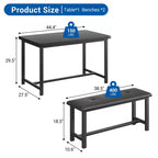 Ensemble de salle à manger 3 pièces pour 4 personnes, table de cuisine de 112 cm avec 2 bancs, ensemble de table de cuisine rectangulaire en bois, table de petit-déjeuner peu encombrante, noir