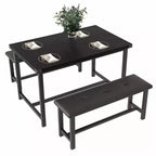 Ensemble de salle à manger 3 pièces pour 4 personnes, table de cuisine de 112 cm avec 2 bancs, ensemble de table de cuisine rectangulaire en bois, table de petit-déjeuner peu encombrante, noir