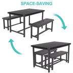 Ensemble de salle à manger 3 pièces pour 4 personnes, table de cuisine de 112 cm avec 2 bancs, ensemble de table de cuisine rectangulaire en bois, table de petit-déjeuner peu encombrante, noir