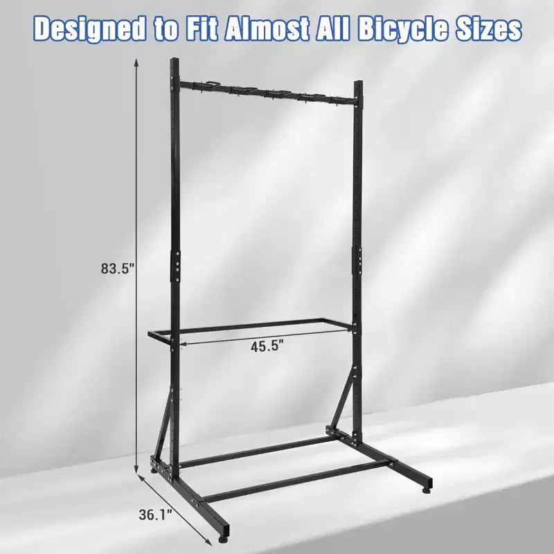 Support à vélos, rangement vertical autoportant pour 5 vélos - Capacité de 136 kg, hauteur réglable, support intérieur, noir