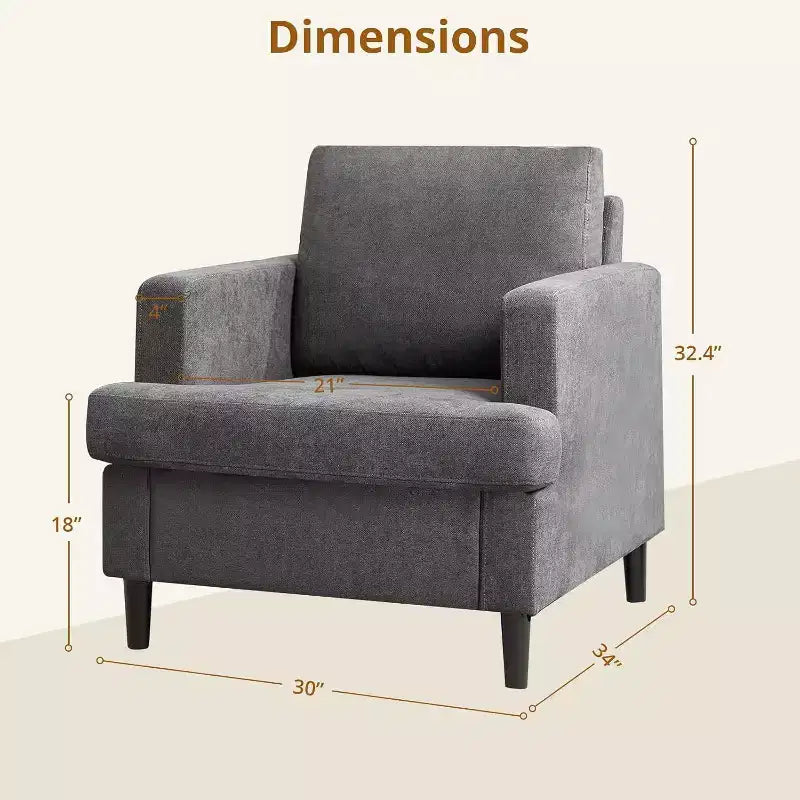 Fauteuil d'appoint moderne surdimensionné Acekool, fauteuil rembourré en lin avec coussin épais, fauteuil confortable de style Mid-Century pour salon et chambre à coucher, gris