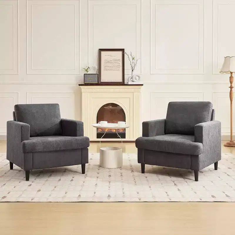 Fauteuil d'appoint moderne surdimensionné Acekool, fauteuil rembourré en lin avec coussin épais, fauteuil confortable de style Mid-Century pour salon et chambre à coucher, gris