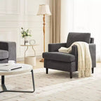 Fauteuil d'appoint moderne surdimensionné Acekool, fauteuil rembourré en lin avec coussin épais, fauteuil confortable de style Mid-Century pour salon et chambre à coucher, gris