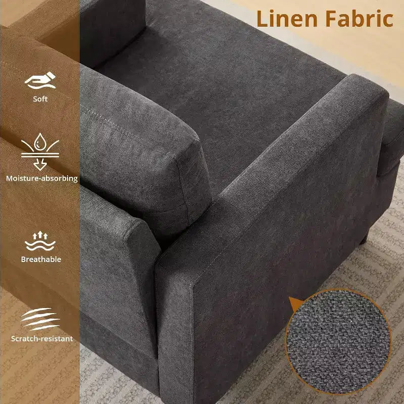 Fauteuil d'appoint moderne surdimensionné Acekool, fauteuil rembourré en lin avec coussin épais, fauteuil confortable de style Mid-Century pour salon et chambre à coucher, gris