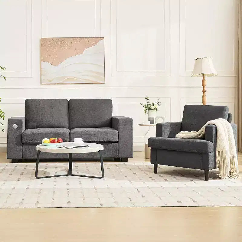 Fauteuil d'appoint moderne surdimensionné Acekool, fauteuil rembourré en lin avec coussin épais, fauteuil confortable de style Mid-Century pour salon et chambre à coucher, gris