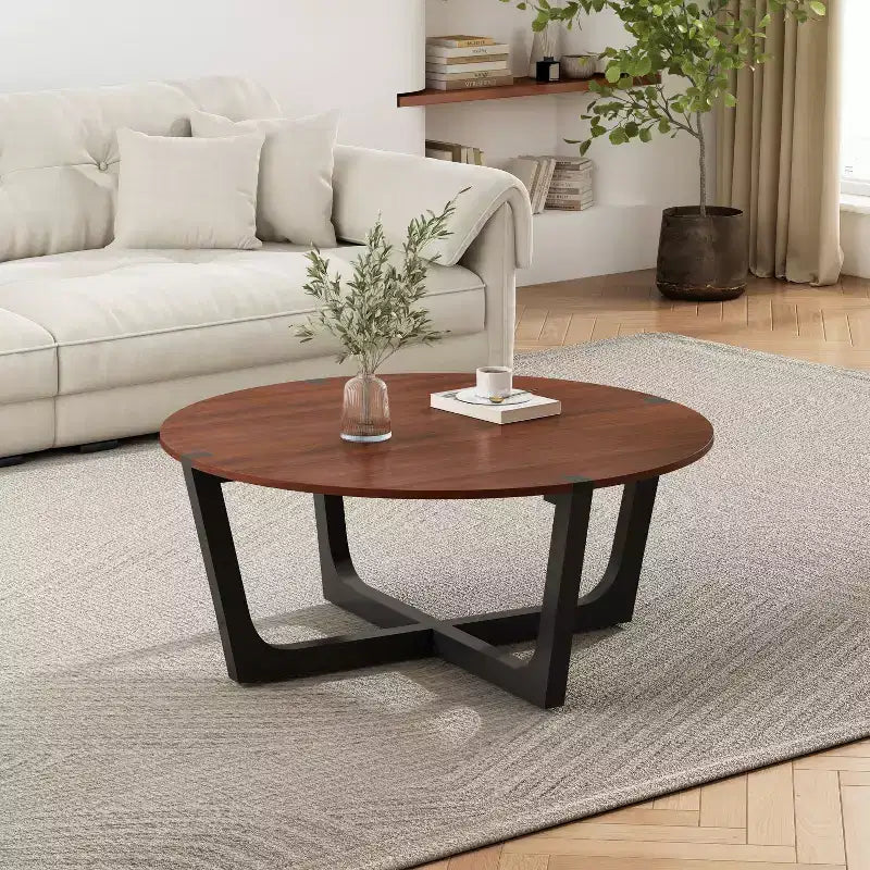 Lot de 2 tables basses, table basse ronde, table d'appoint, table d'appoint, table d'appoint pour canapé, marron et noir - ModernLuxe