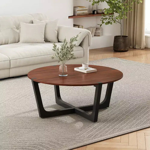 Lot de 2 tables basses, table basse ronde, table d'appoint, table d'appoint, table d'appoint pour canapé, marron et noir - ModernLuxe