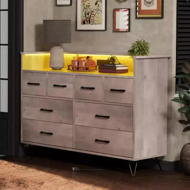 Commode à 8 tiroirs Meuble TV avec station de charge - Meuble de rangement noir pour chambre à coucher et salon