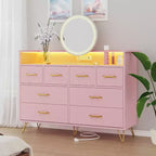 Commode à 8 tiroirs Meuble TV avec station de charge - Meuble de rangement noir pour chambre à coucher et salon