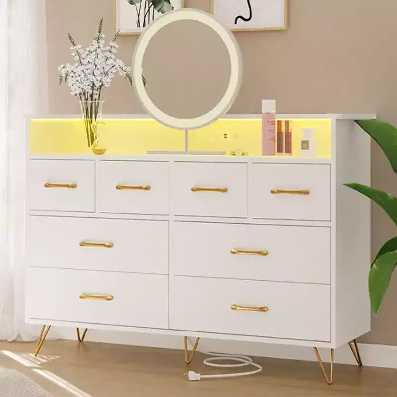 Commode à 8 tiroirs Meuble TV avec station de charge - Meuble de rangement noir pour chambre à coucher et salon