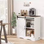Meuble bar à café VEVOR, armoire de bar à café de style rustique de 80 x 35 x 80 cm avec rangement à 3 niveaux, table de bar à café avec porte de grange, blanc