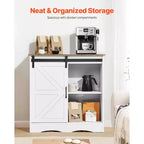 Meuble bar à café VEVOR, armoire de bar à café de style rustique de 80 x 35 x 80 cm avec rangement à 3 niveaux, table de bar à café avec porte de grange, blanc