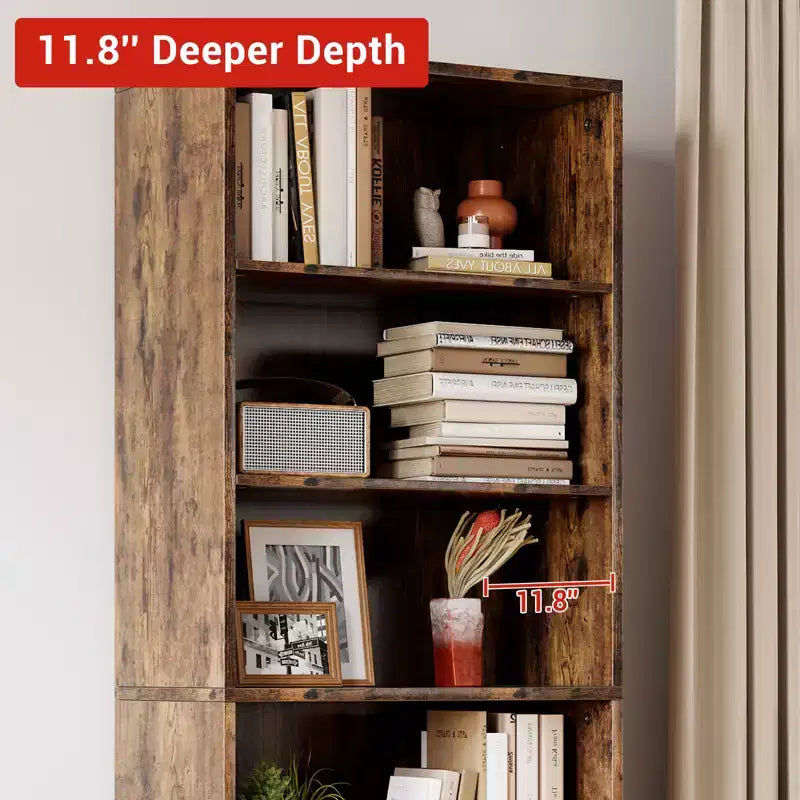 Bibliothèque en bois de ferme à 6 étagères de 181 cm avec portes, meuble de rangement industriel pour chambre à coucher, salon et bureau