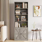 Bibliothèque en bois de ferme à 6 étagères de 181 cm avec portes, meuble de rangement industriel pour chambre à coucher, salon et bureau