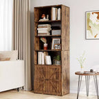 Bibliothèque en bois de ferme à 6 étagères de 181 cm avec portes, meuble de rangement industriel pour chambre à coucher, salon et bureau