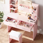 Coiffeuse avec Lumières Miroir LED à Trois Modes et Station de Chargement Coiffeuse de Maquillage avec 6 Étagères, 2 Tiroirs et Tabouret Rembourré Doux