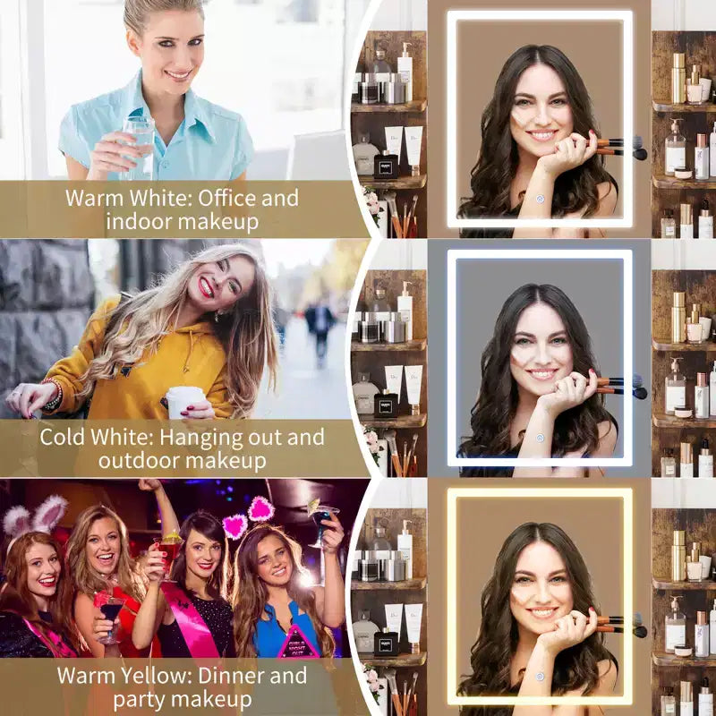 Coiffeuse avec Lumières Miroir LED à Trois Modes et Station de Chargement Coiffeuse de Maquillage avec 6 Étagères, 2 Tiroirs et Tabouret Rembourré Doux